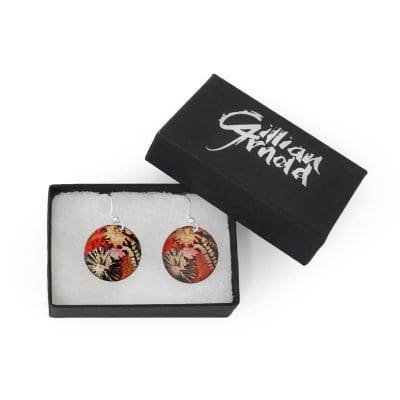 Botanical Inspired Exotic Sweetpea Round Earring Set. Stylish Jewellery Gift Box