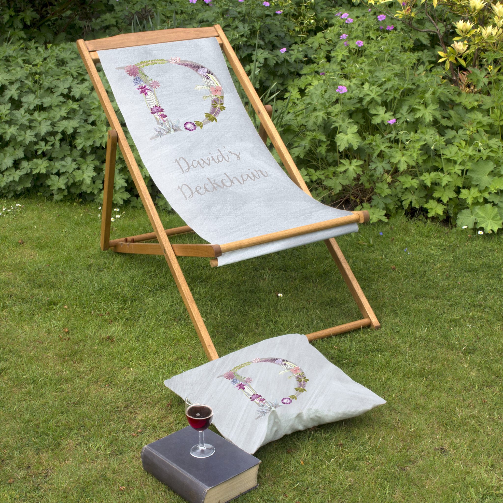 Floral Initial Deckchair Personalised Wood Deckchair, Garden Furniture