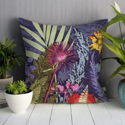 Midnight Jungle 2 | Pink & Blue Sofa Cushion Tropical Interior