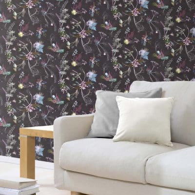 Edwardian Blooms | Brown & White Designer Wallpaper, Country Interior