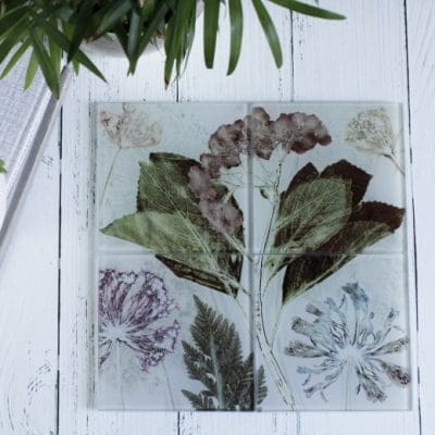 Bridal Bouquet | Green & White Set of Glass Coasters