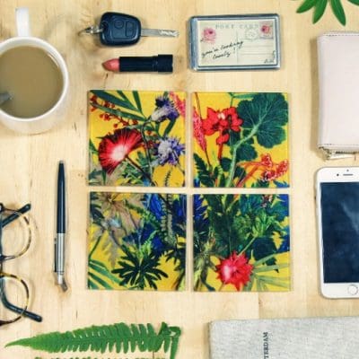 Summer Tropics | Green & Yellow Set of Glass Coasters