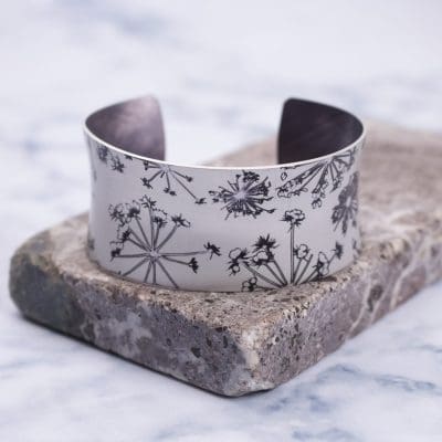 Silver Cow Parsley Aluminium Cuff Bracelet and Jewellery Gift