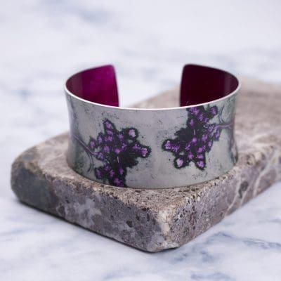 Botanical Inspired Fuchsia Lace Aluminium Cuff Bracelet Gift, Stylish Jewellery