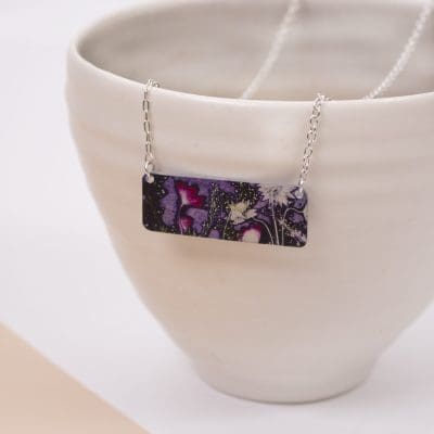 Botanical Inspired Electric Jungle Bar Pendant Necklace