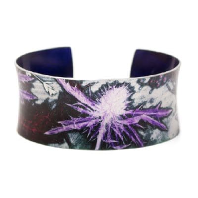 Botanical Inspired Purple Thistle Aluminium Cuff Bracelet Gift, Stylish Jewellery