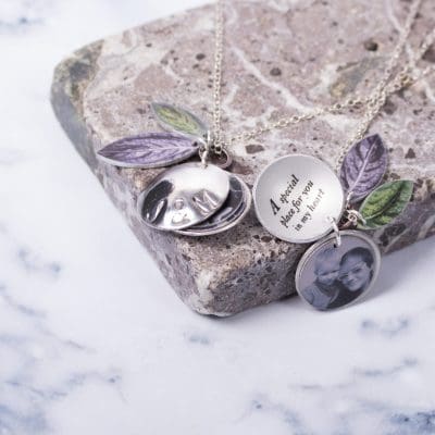 Silver Necklace Locket Charm With Initials And Photos