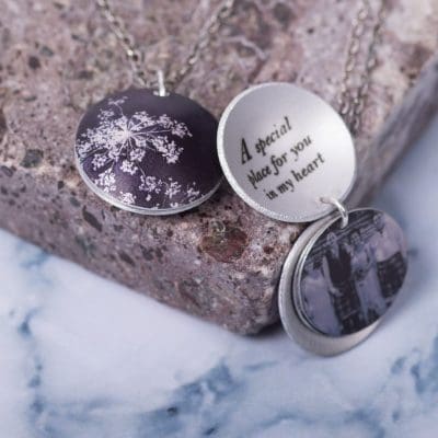 Cow Parsley Black, Personalised Locket Necklace Gift